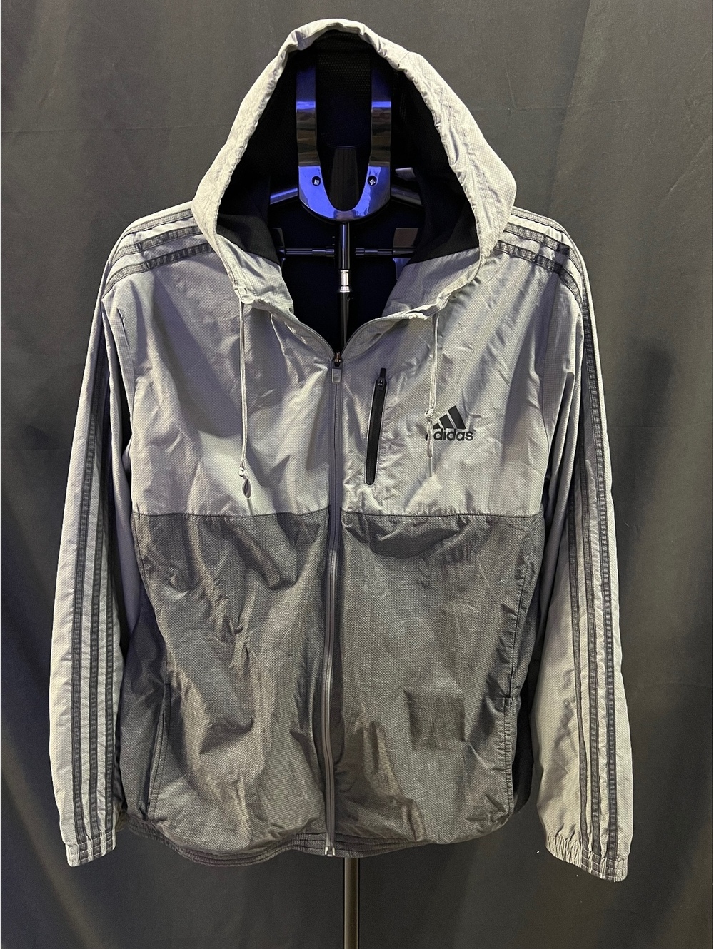 Adidas XL Gray Colorblock Hooded Windbreaker Track Jacket Full Zip